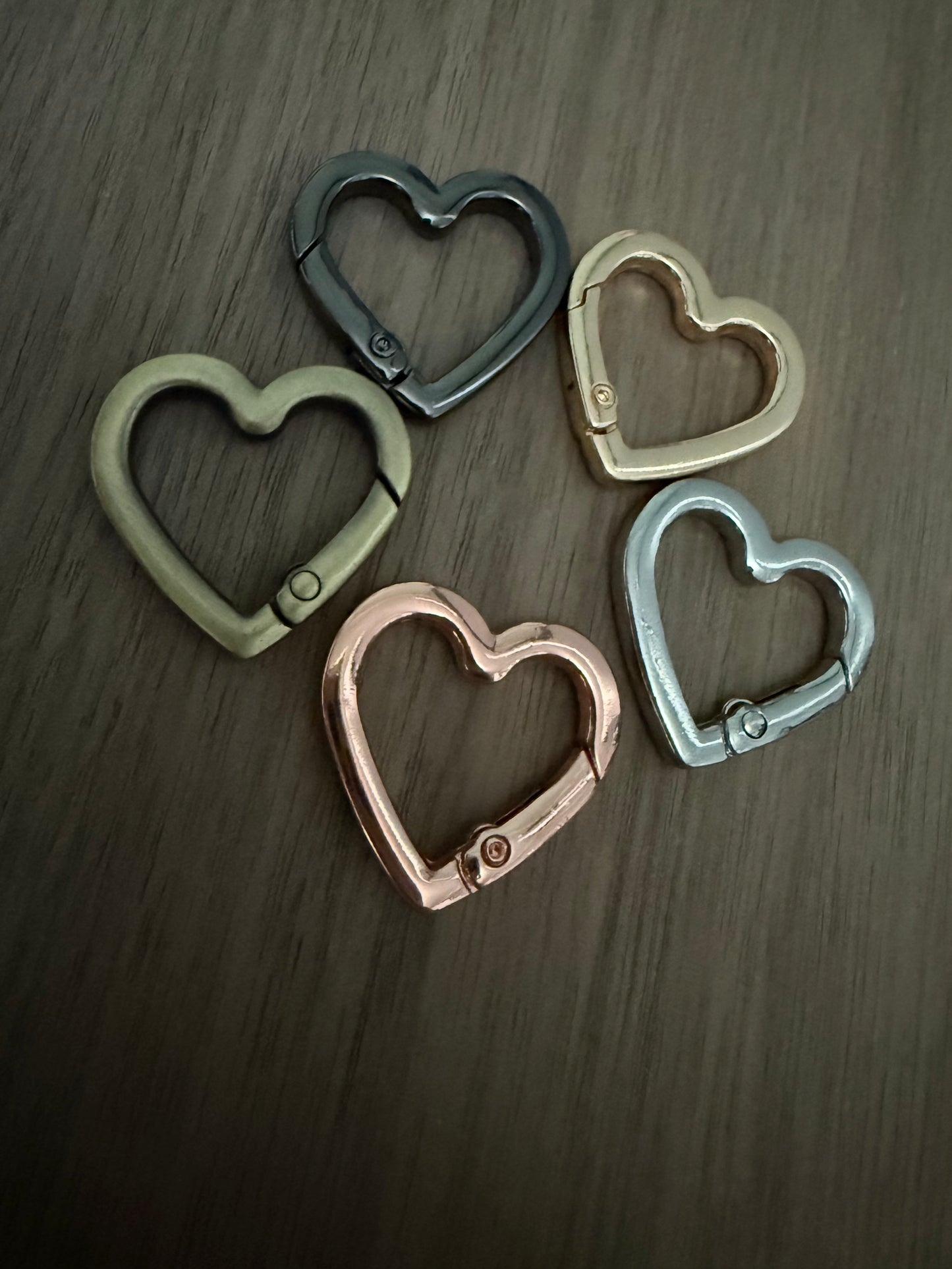 Gold, Silver, Gunmetal, Rose Gold & Antique Brass Heart Spring Loops